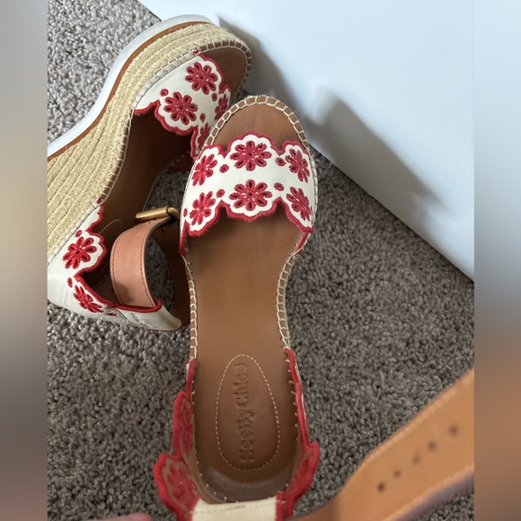See by chloe red and white embroidered platform espadrilles size 38/7.5 usa - Picture 6 of 6